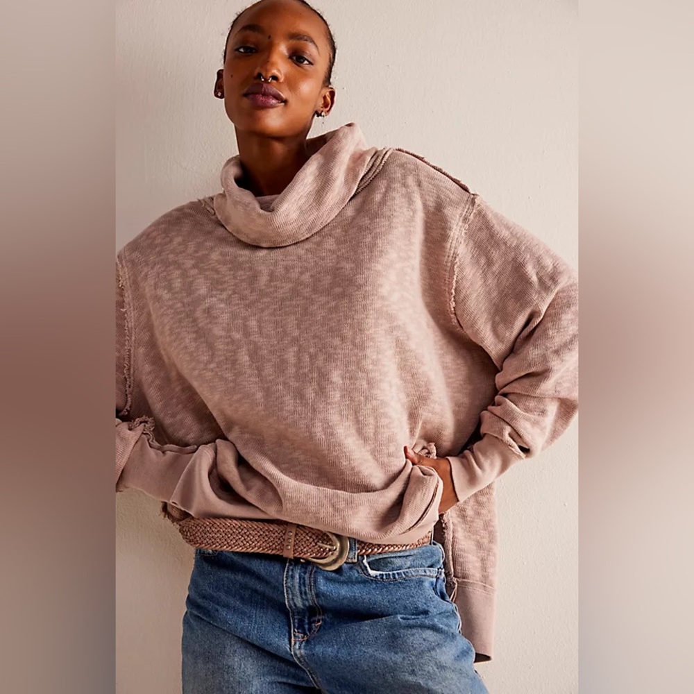 We The Free Mineral Wash Turtleneck Sweatshirt - Dusty Rose- Medium